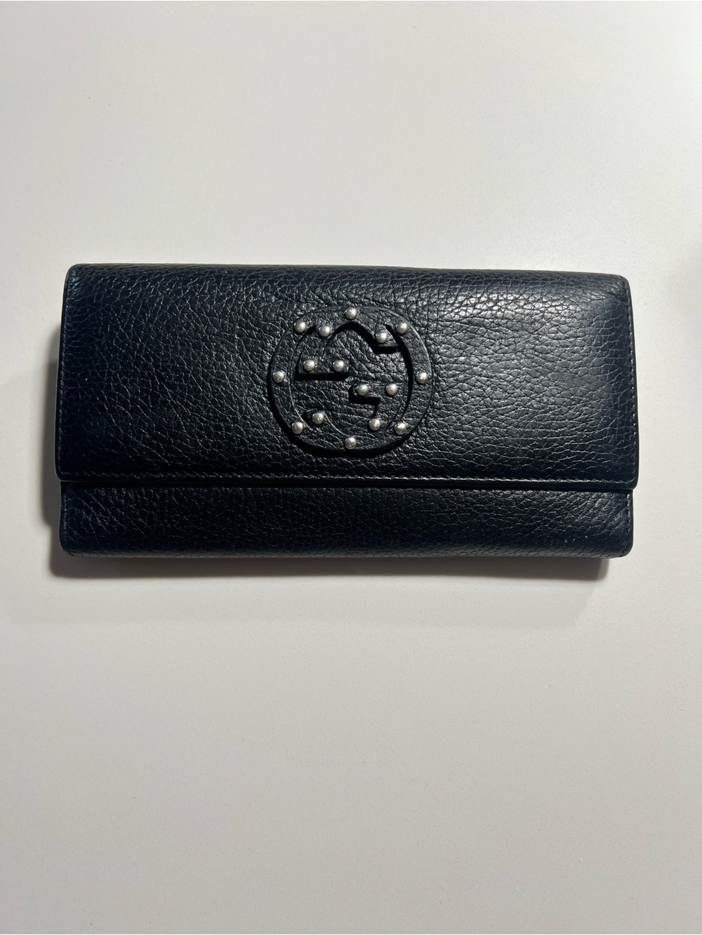 Gucci Black Leather Continental Wallet with Studded Logo
